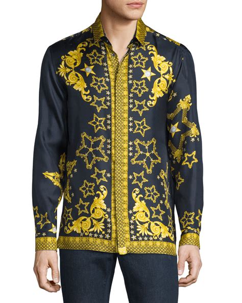 versace men's printed shirt|versace long sleeve shirt men.